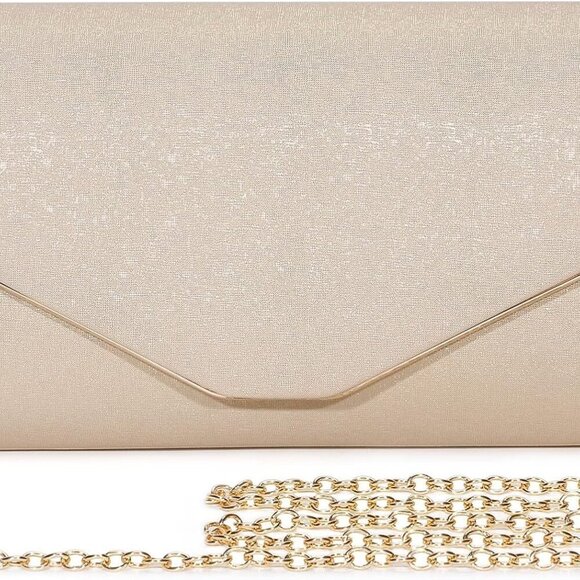 Chic Gold Clutch Bag with Detachable Chain - Ideal for Formal Parties and Gifts - Picture 1 of 9